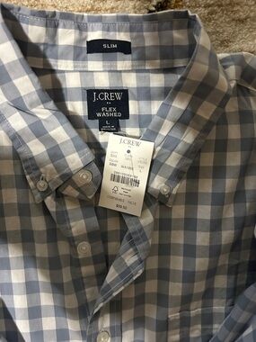 J. Crew Slim Fit Blue and White Gingham Button-Down Shirt